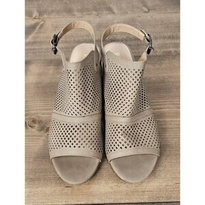 Restricted new sandals womens sz9.5 cutout peep ankle strap stacked heel taupe